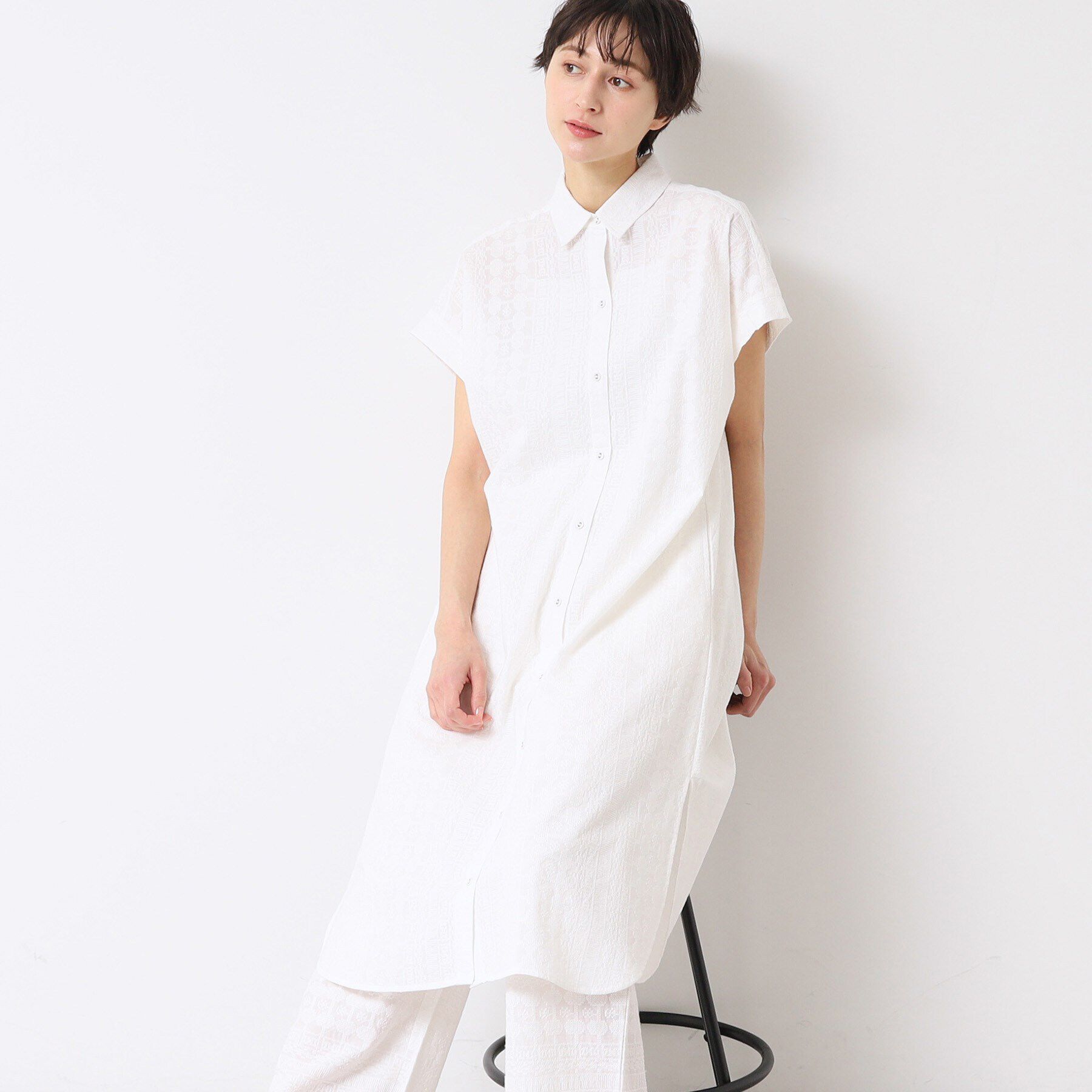 Dessin「【インド刺繍・セットアップ可能・洗える】シャツワンピース」|ワンピース|ホワイト(002)