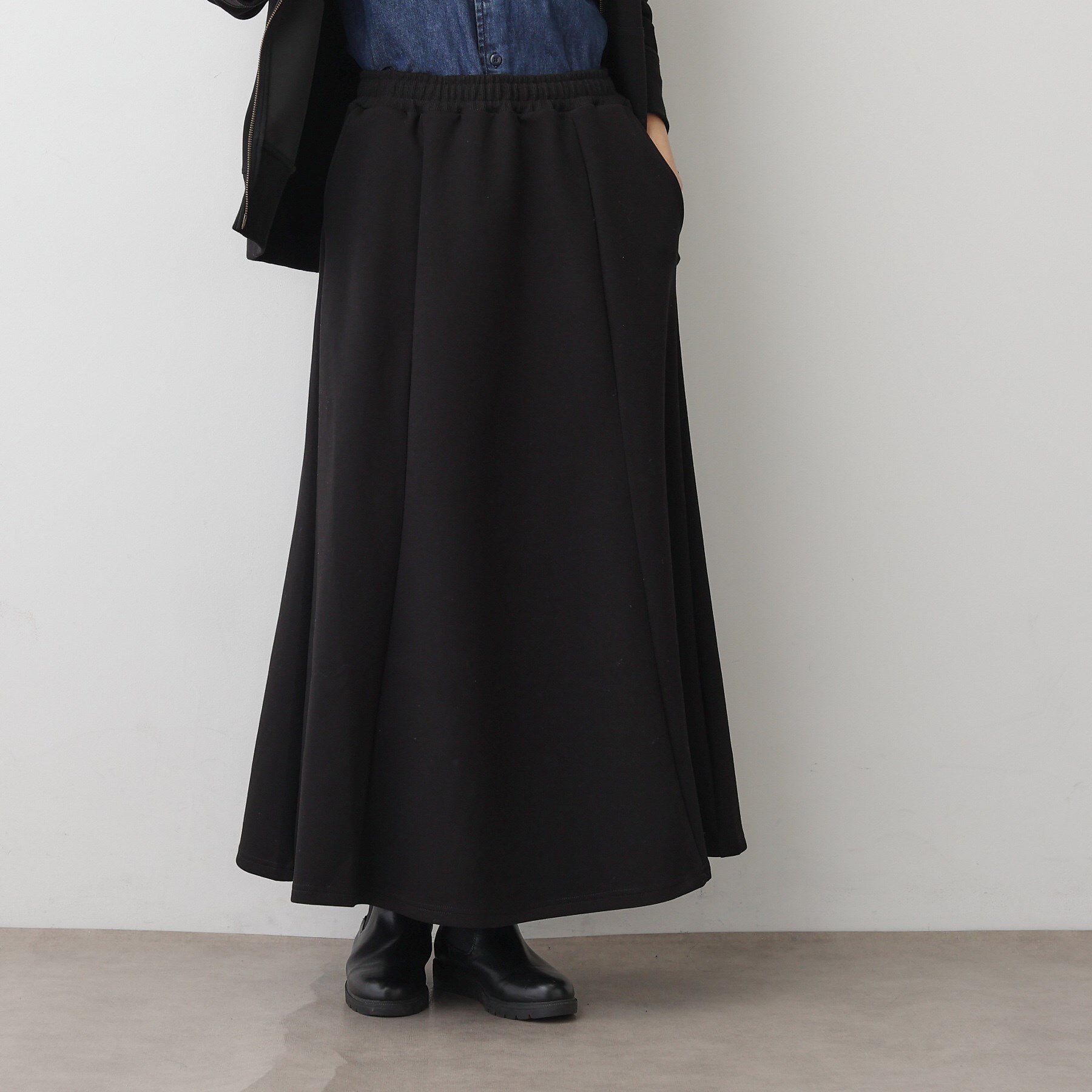 Dessin「【ウエストゴム/洗える】ダンボールコットンフレアスカート」|スカート|ブラック(019)