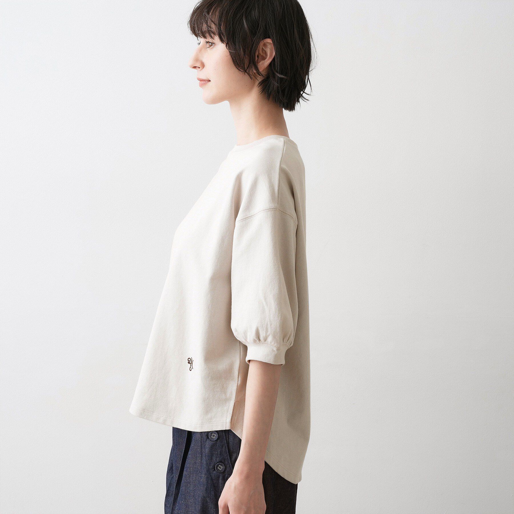 Dessin「【360度可愛い・洗える】バックヘンリーカットソー5分袖」|Tシャツ・カットソー|