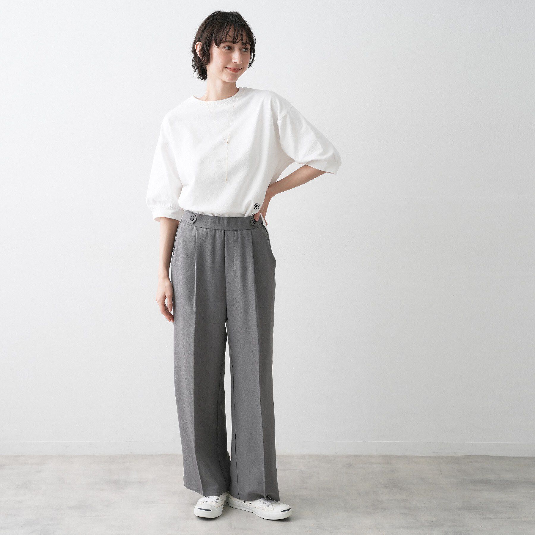 Dessin「【360度可愛い・洗える】バックヘンリーカットソー5分袖」|Tシャツ・カットソー|