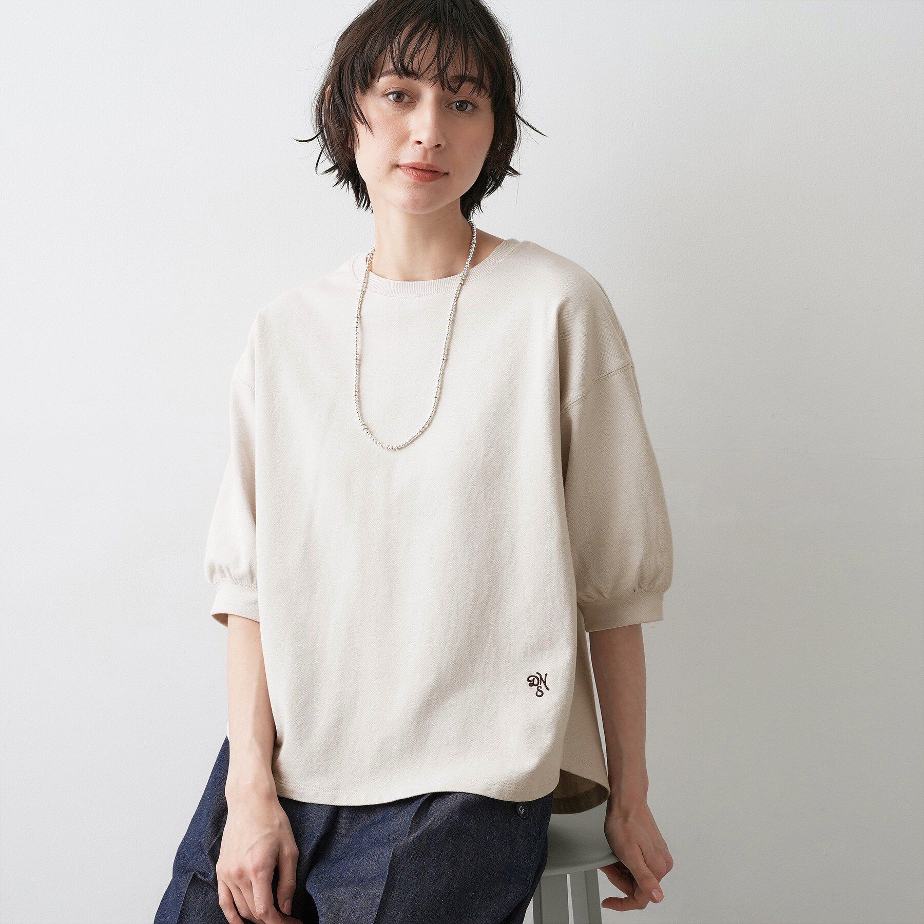 Dessin「【360度可愛い・洗える】バックヘンリーカットソー5分袖」|Tシャツ・カットソー|グレージュ(050)