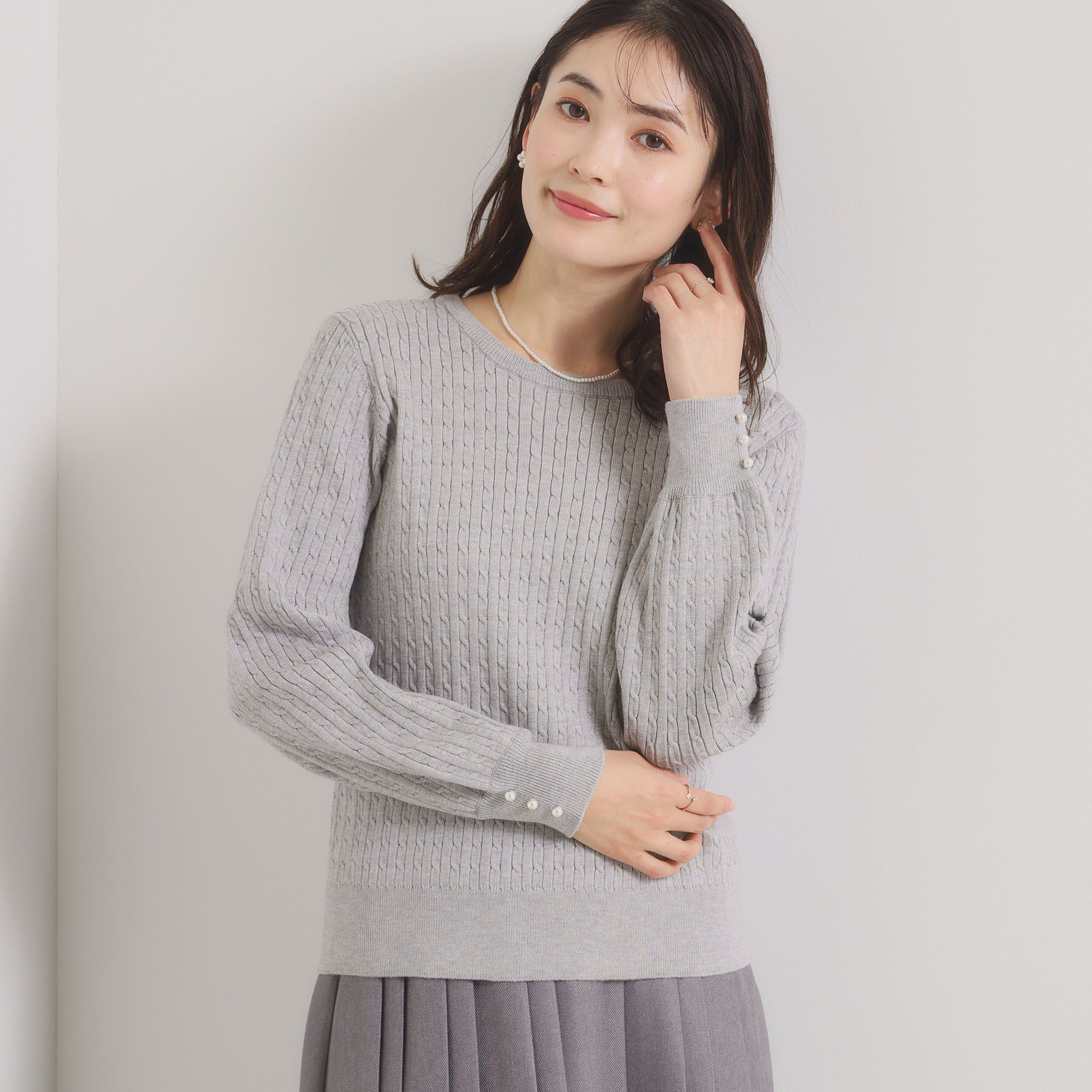 ITS&rsquo;DEMO「【手洗い可】ミニケーブルニット」|ニット・セーター|グレー(012)