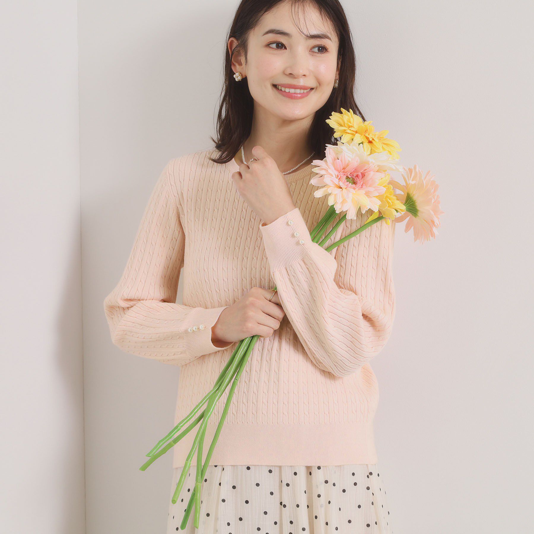 ITS&rsquo;DEMO「【手洗い可】ミニケーブルニット」|ニット・セーター|ライトピンク(070