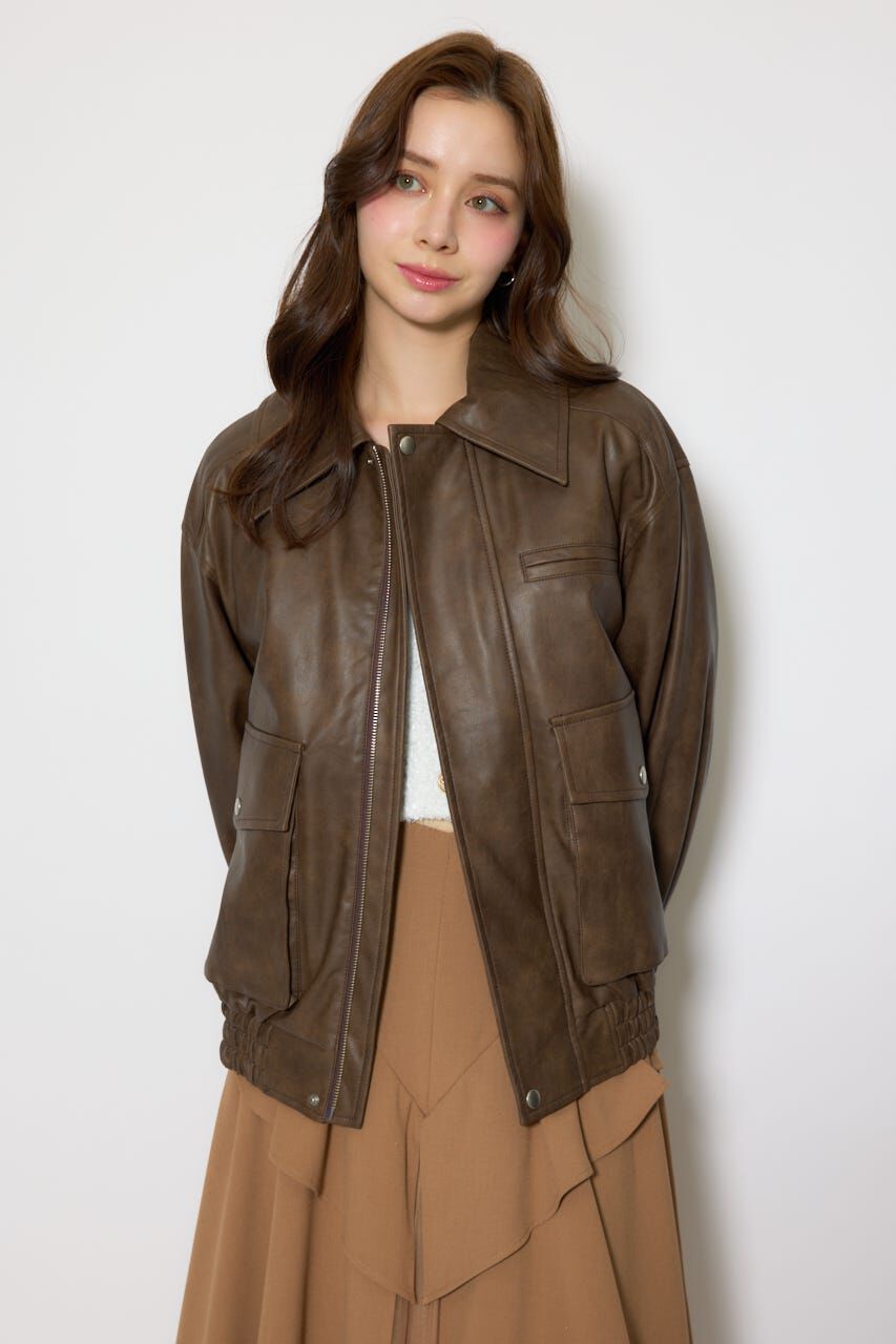 rienda「ライナー付きフェイクレザーブルゾン」|ブルゾン・スタジャン|BRN