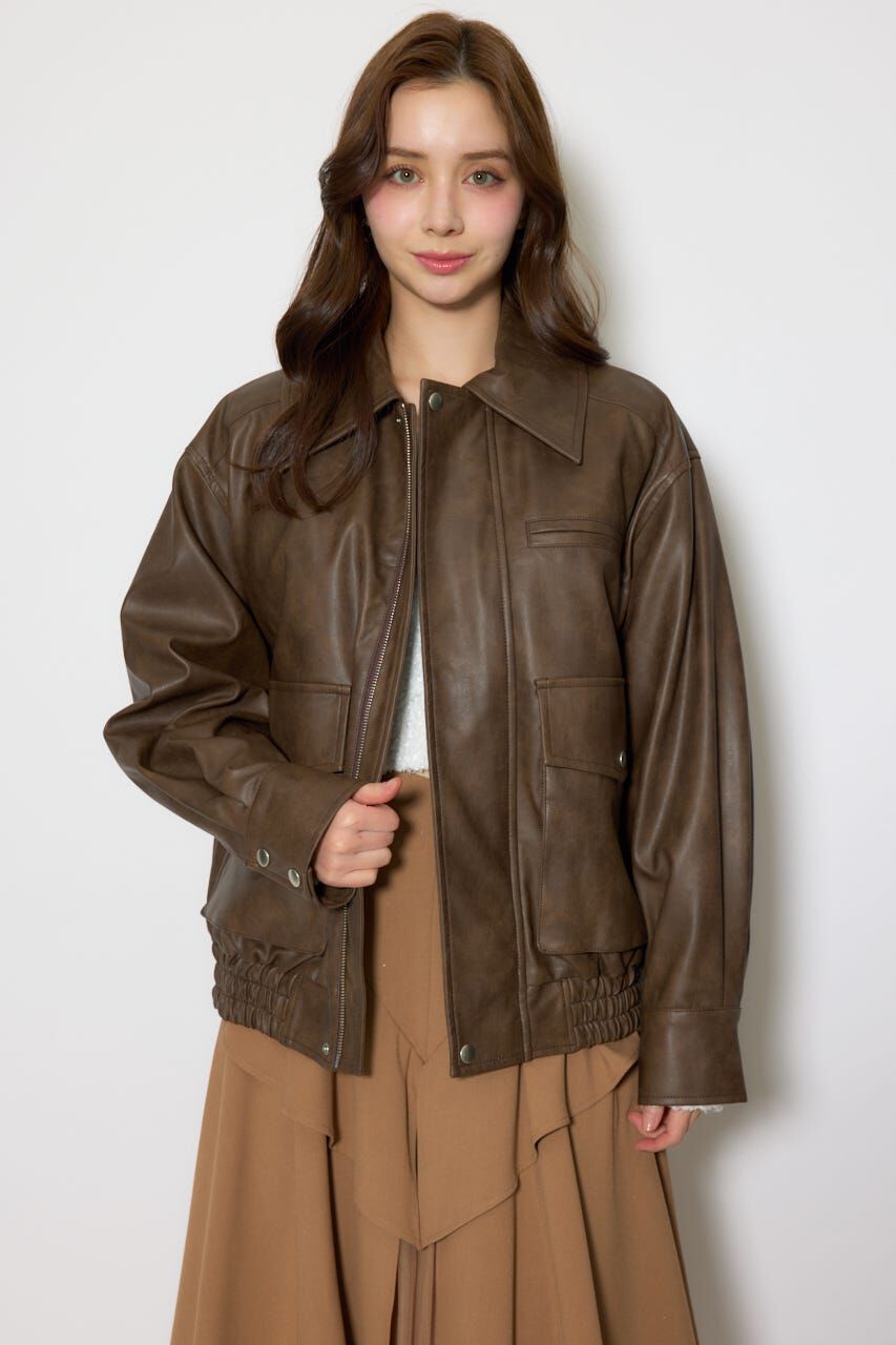 rienda「ライナー付きフェイクレザーブルゾン」|ブルゾン・スタジャン|