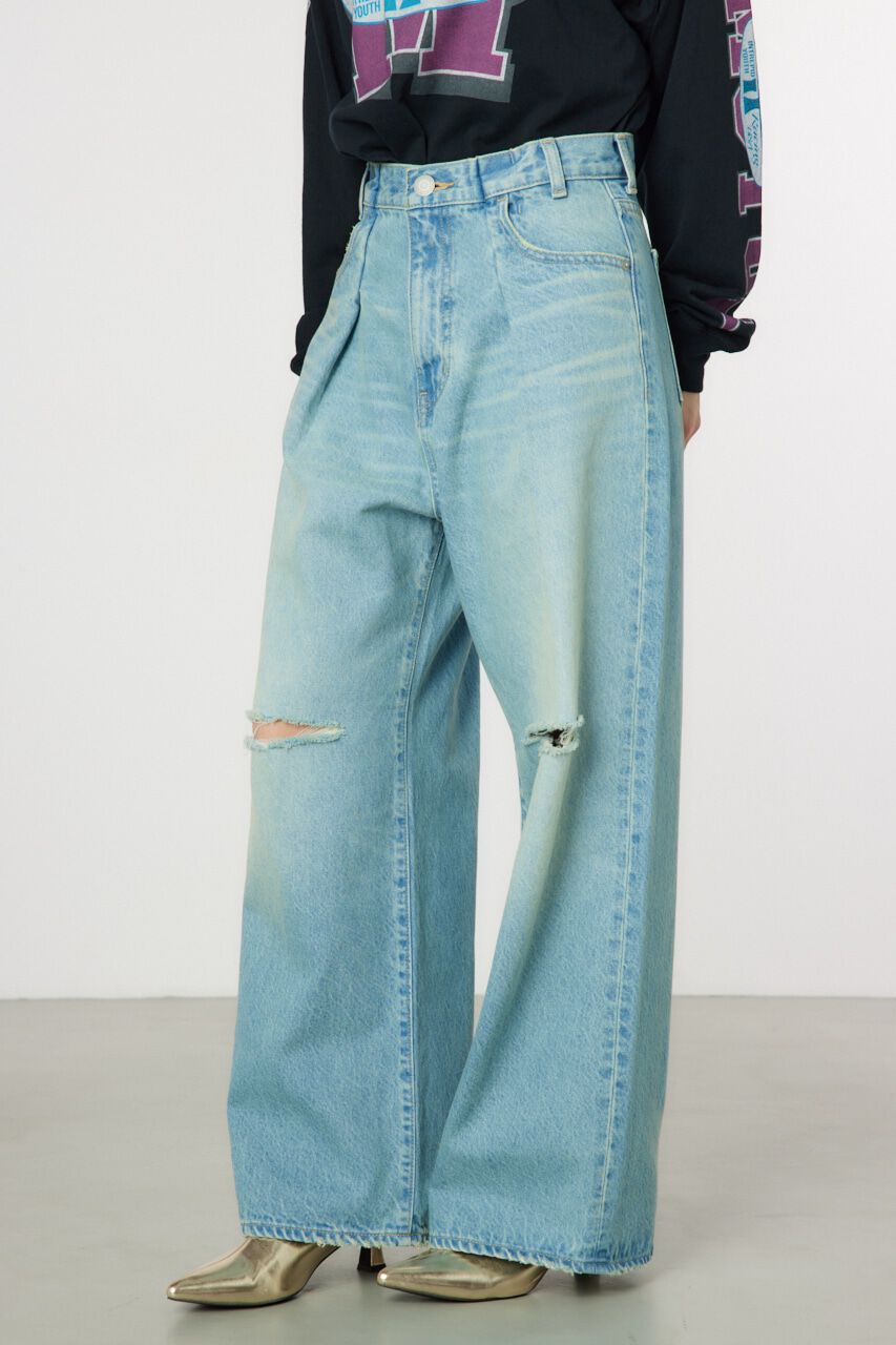 RODEO CROWNS「タックワイドクラッシュデニムパンツ」|デニム|