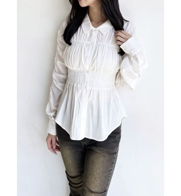RESEXXY「ギャザーデザインチュニックシャツ」|シャツ・ブラウス|ホワイト