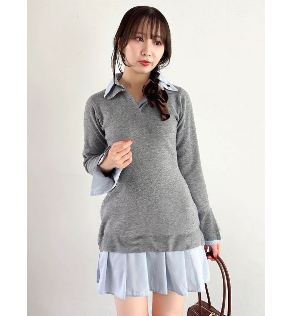 dazzlin「【POLO BCSコラボ】シャツレイヤードニットミニワンピース ※BEIGE WEB限定カラー」|ワンピース|