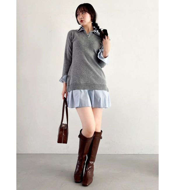 dazzlin「【POLO BCSコラボ】シャツレイヤードニットミニワンピース ※BEIGE WEB限定カラー」|ワンピース|