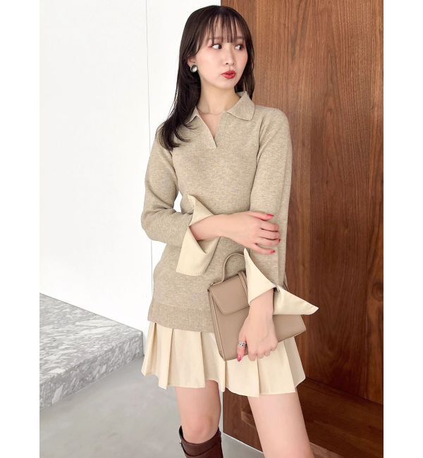dazzlin「【POLO BCSコラボ】シャツレイヤードニットミニワンピース ※BEIGE WEB限定カラー」|ワンピース|
