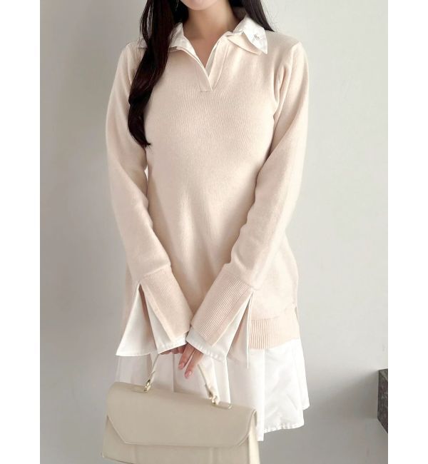 dazzlin「【POLO BCSコラボ】シャツレイヤードニットミニワンピース ※BEIGE WEB限定カラー」|ワンピース|