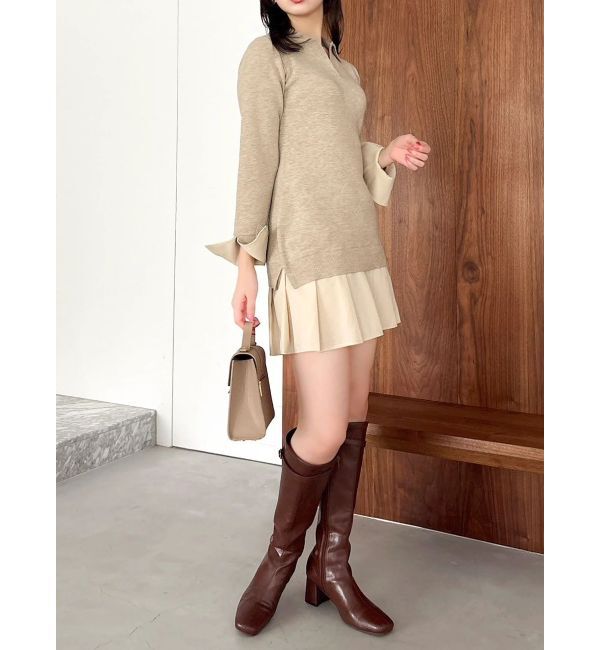 dazzlin「【POLO BCSコラボ】シャツレイヤードニットミニワンピース ※BEIGE WEB限定カラー」|ワンピース|