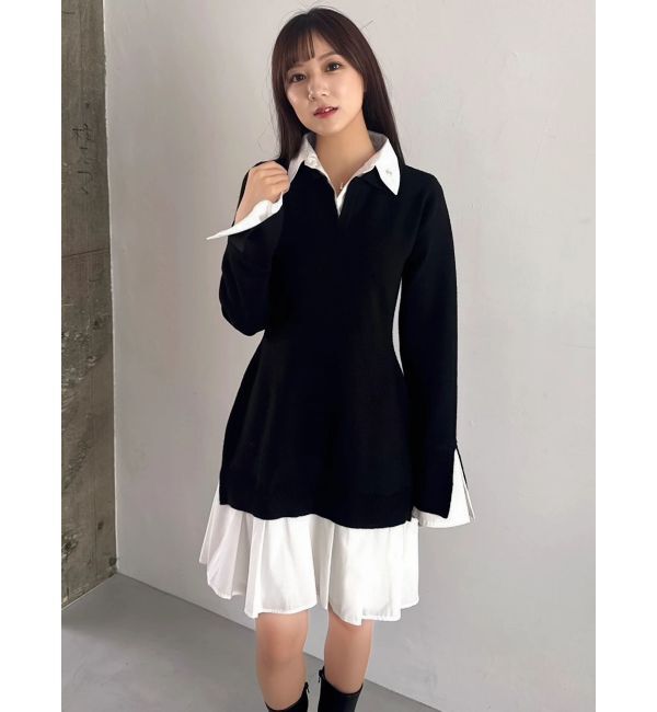 dazzlin「【POLO BCSコラボ】シャツレイヤードニットミニワンピース ※BEIGE WEB限定カラー」|ワンピース|