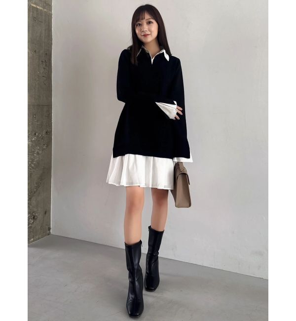 dazzlin「【POLO BCSコラボ】シャツレイヤードニットミニワンピース ※BEIGE WEB限定カラー」|ワンピース|