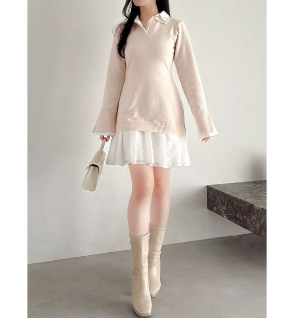 dazzlin「【POLO BCSコラボ】シャツレイヤードニットミニワンピース ※BEIGE WEB限定カラー」|ワンピース|