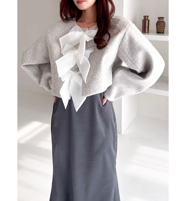 dazzlin「トリプルリボンショートブルゾン」|ブルゾン・スタジャン|グレー