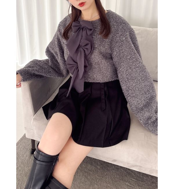 dazzlin「トリプルリボンショートブルゾン」|ブルゾン・スタジャン|チャコールグレー