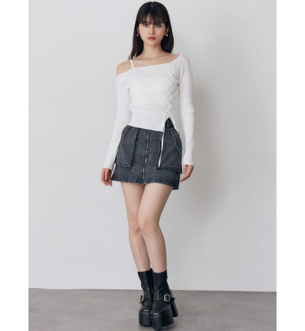 MURUA「ワンショルダーレースアップニット」|ニット・セーター|