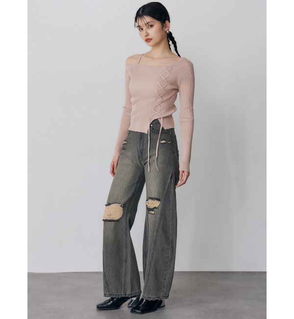 MURUA「ワンショルダーレースアップニット」|ニット・セーター|