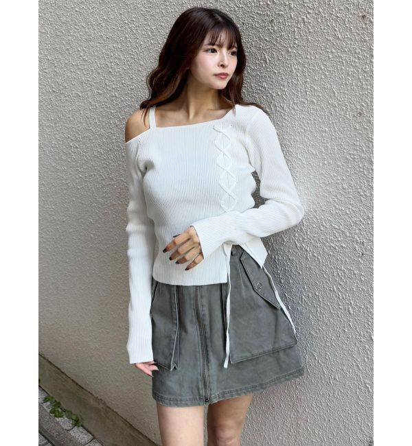 MURUA「ワンショルダーレースアップニット」|ニット・セーター|