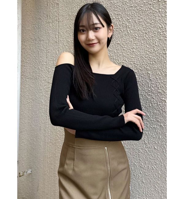 MURUA「ワンショルダーレースアップニット」|ニット・セーター|