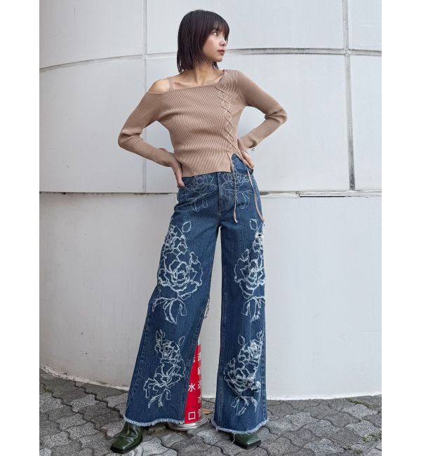 MURUA「ワンショルダーレースアップニット」|ニット・セーター|