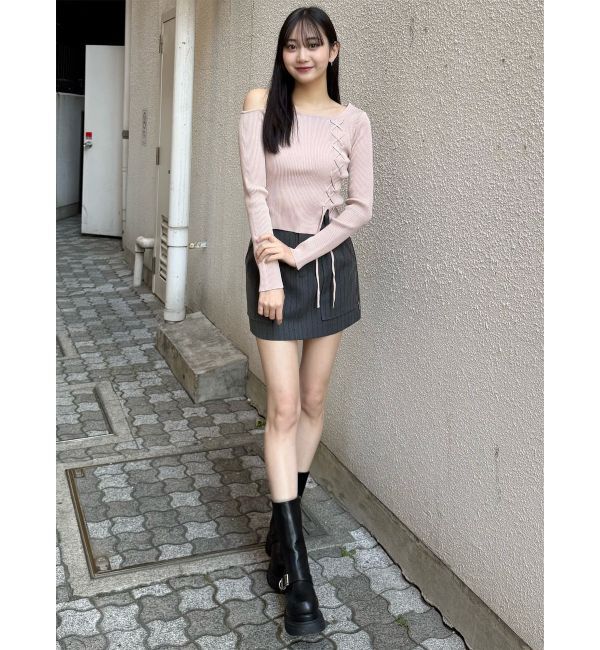 MURUA「ワンショルダーレースアップニット」|ニット・セーター|