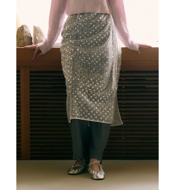 Ungrid「スパンコールチュールラップスカート」|スカート|