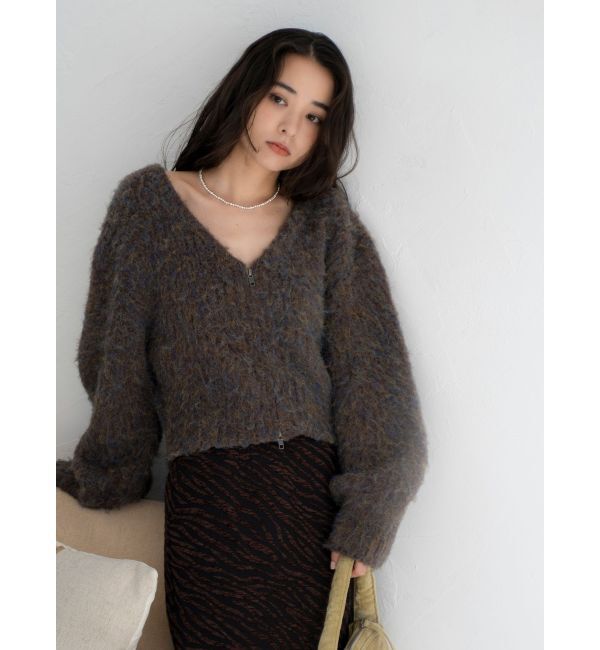 Ungrid「ダブルジップＶネックニットカーディガン」|カーディガン|ブラウン