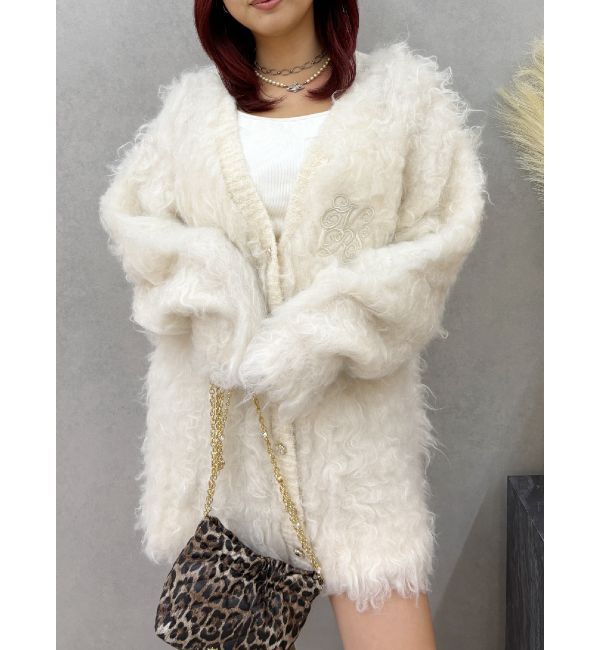 EVRIS「ビジューシャギーニットカーディガン」|カーディガン|ホワイト