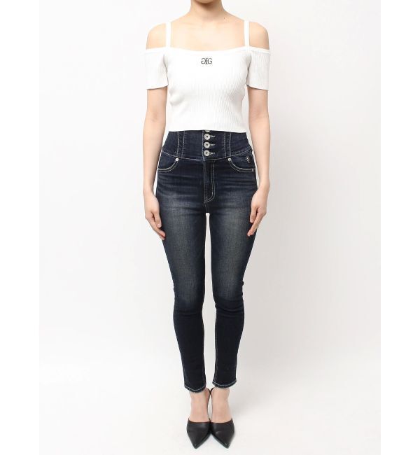 GYDA「SymmetryGYDA オフショルストラップハーフスリーブニットトップス」|ニット・セーター|