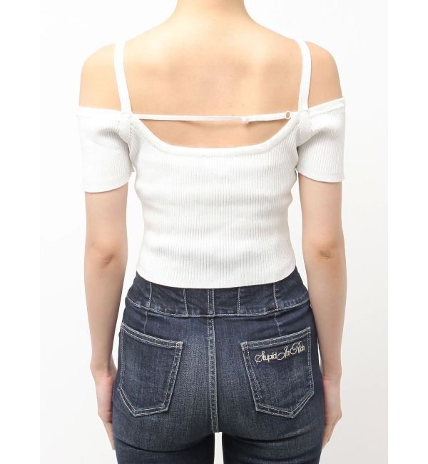 GYDA「SymmetryGYDA オフショルストラップハーフスリーブニットトップス」|ニット・セーター|