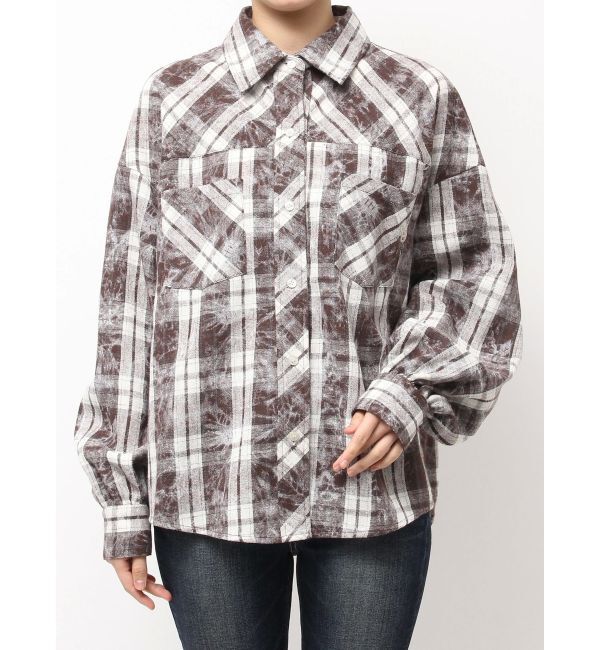 GYDA「processing checkered print looseシャツ」|シャツ・ブラウス|ブラウン