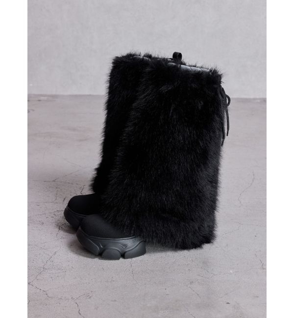 GYDA「2WAY ECO FUR LEG WARMERニットブーツ」|ロングブーツ|ブラック