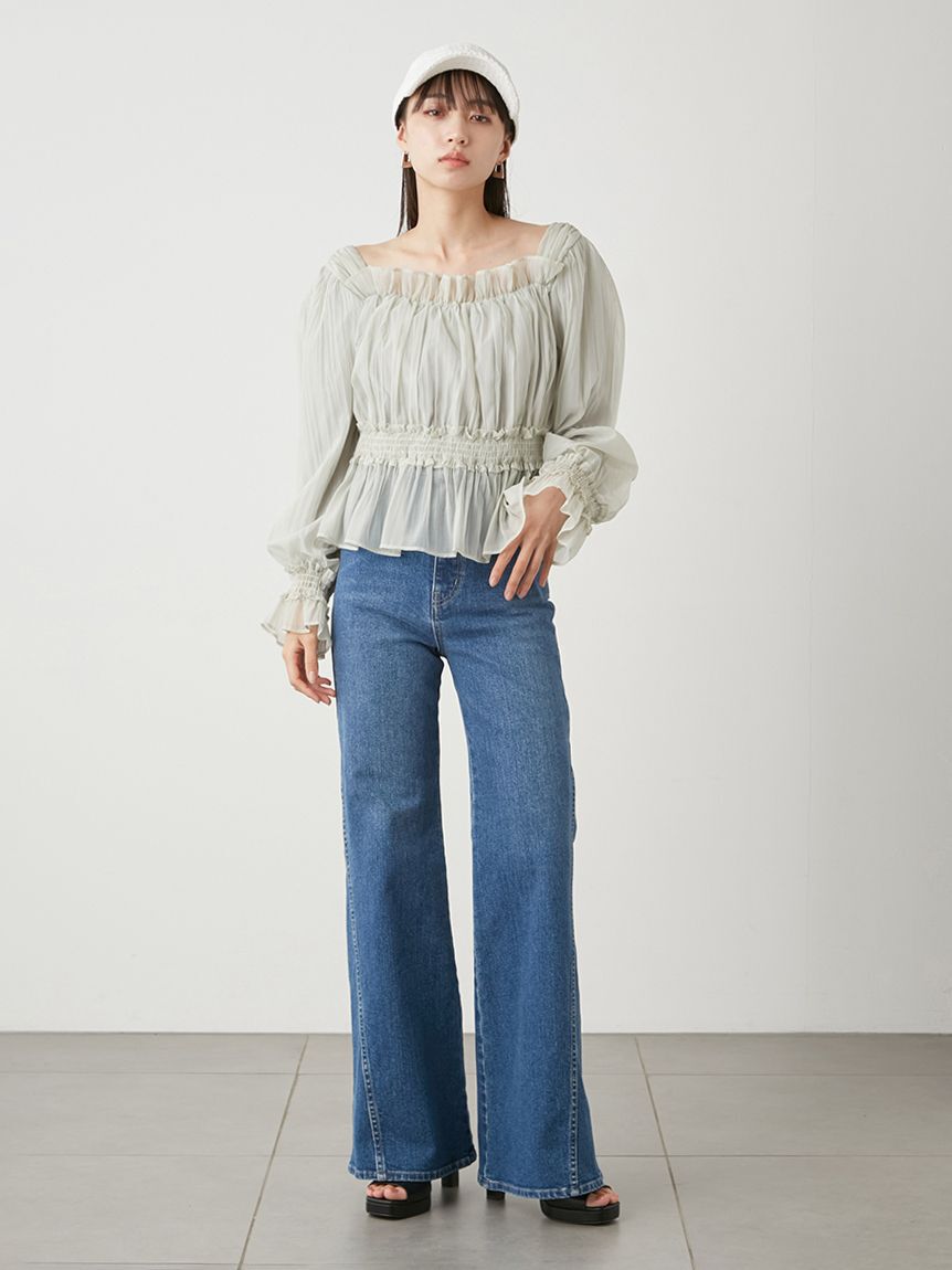 SNIDEL「Sustainableストレッチフレアデニムパンツ」|デニム|