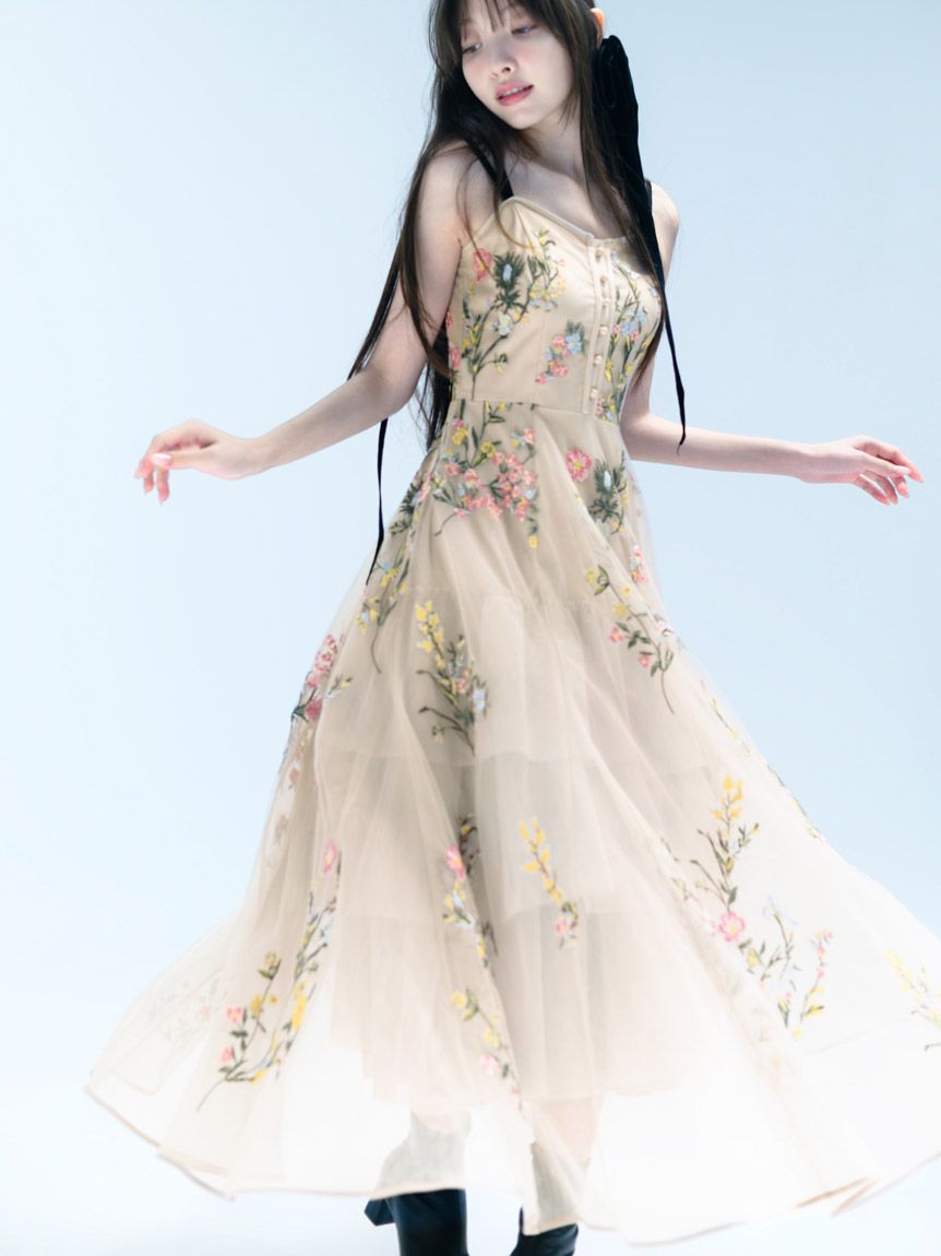 SNIDEL「エンブロイダリーチュールドレス」|ワンピース|