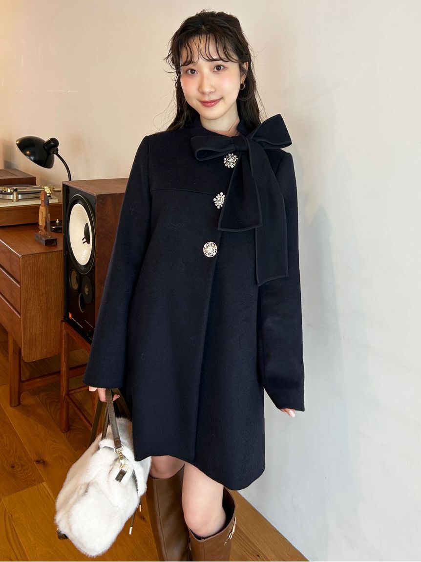 LILY BROWN「【WEB限定カラー】[L.B CANDY STOCK]Aラインビジューリボンコート」|ノーカラージャケット|