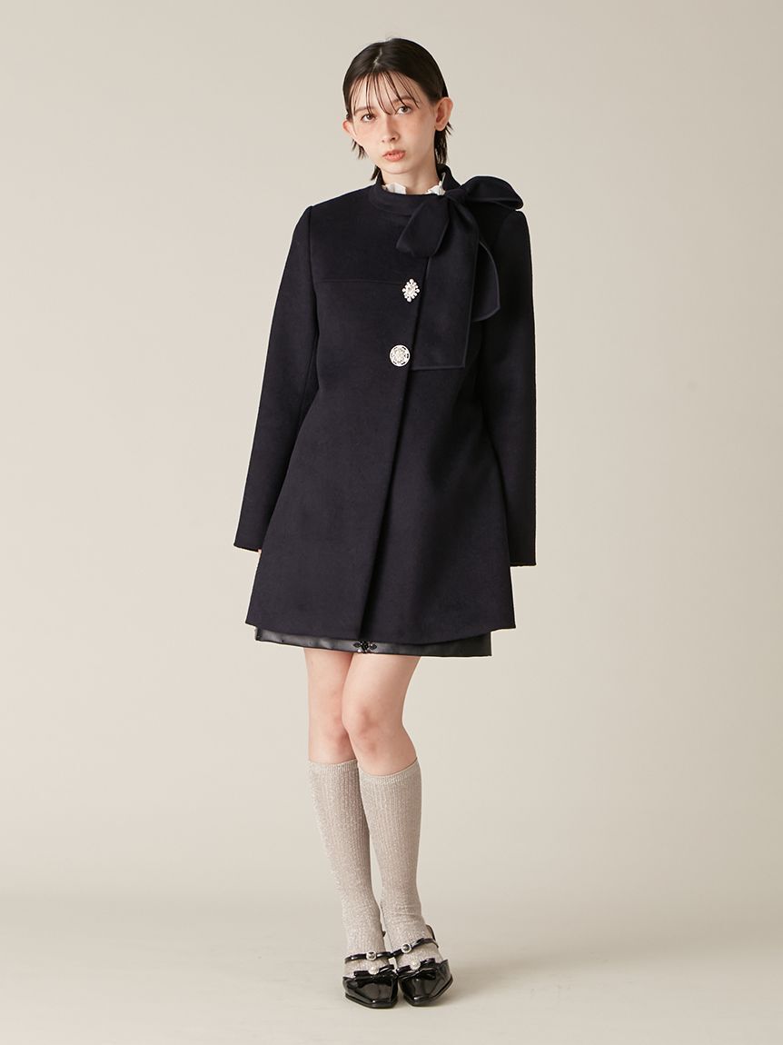 LILY BROWN「【WEB限定カラー】[L.B CANDY STOCK]Aラインビジューリボンコート」|ノーカラージャケット|