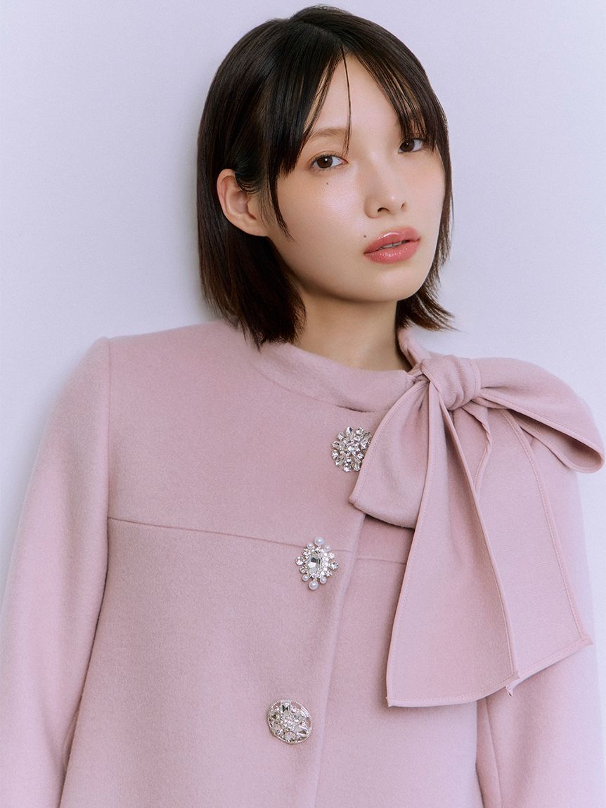 LILY BROWN「【WEB限定カラー】[L.B CANDY STOCK]Aラインビジューリボンコート」|ノーカラージャケット|