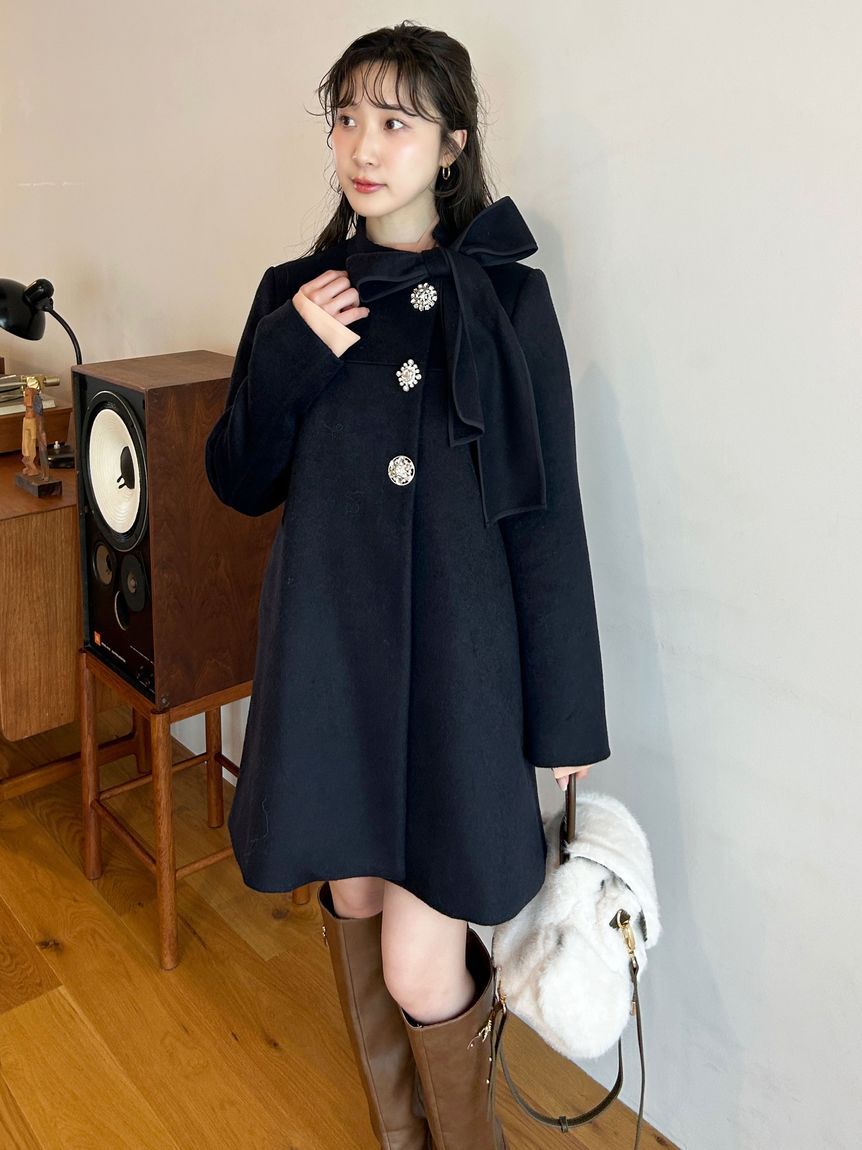 LILY BROWN「【WEB限定カラー】[L.B CANDY STOCK]Aラインビジューリボンコート」|ノーカラージャケット|