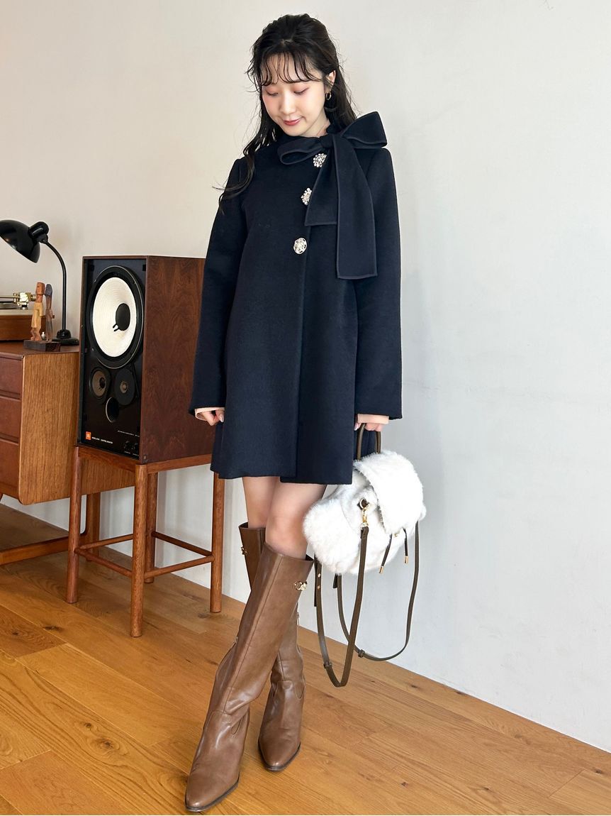 LILY BROWN「【WEB限定カラー】[L.B CANDY STOCK]Aラインビジューリボンコート」|ノーカラージャケット|