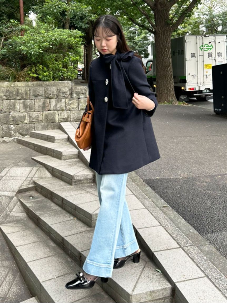 LILY BROWN「【WEB限定カラー】[L.B CANDY STOCK]Aラインビジューリボンコート」|ノーカラージャケット|