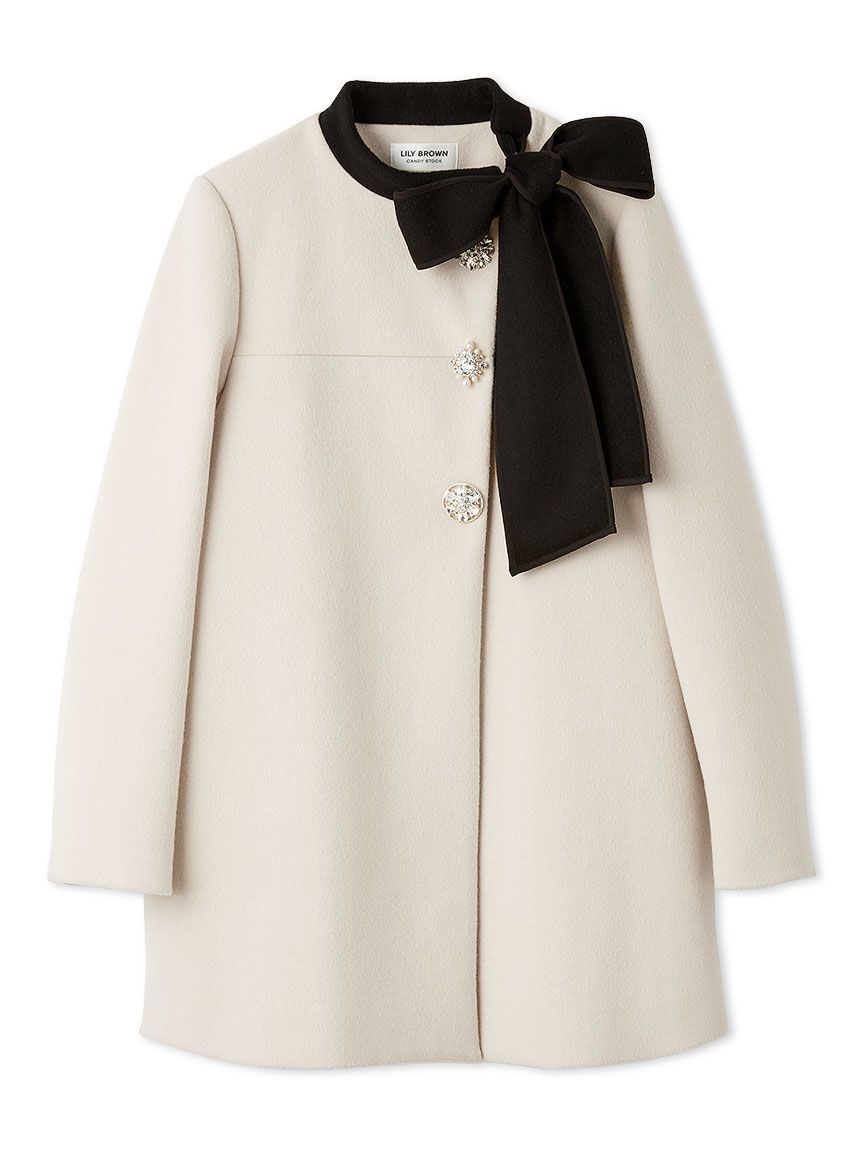 LILY BROWN「【WEB限定カラー】[L.B CANDY STOCK]Aラインビジューリボンコート」|ノーカラージャケット|