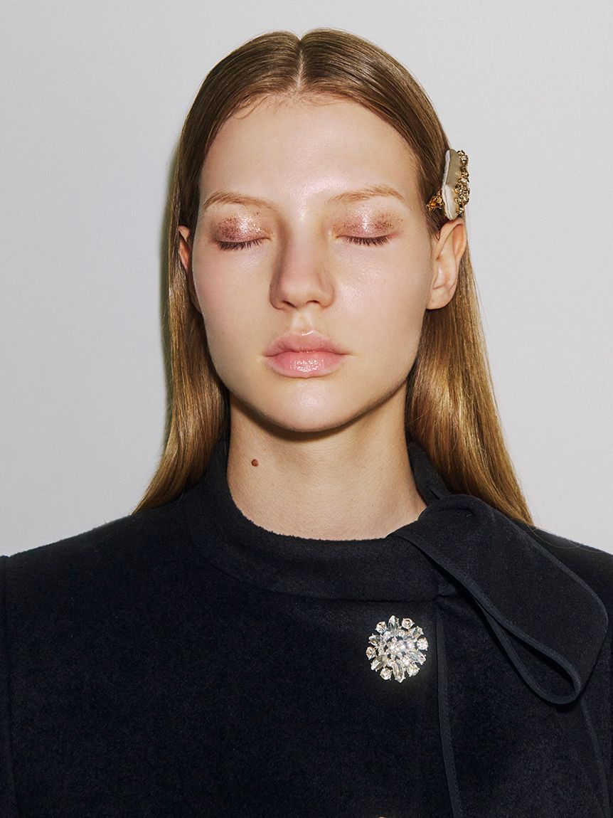 LILY BROWN「【WEB限定カラー】[L.B CANDY STOCK]Aラインビジューリボンコート」|ノーカラージャケット|