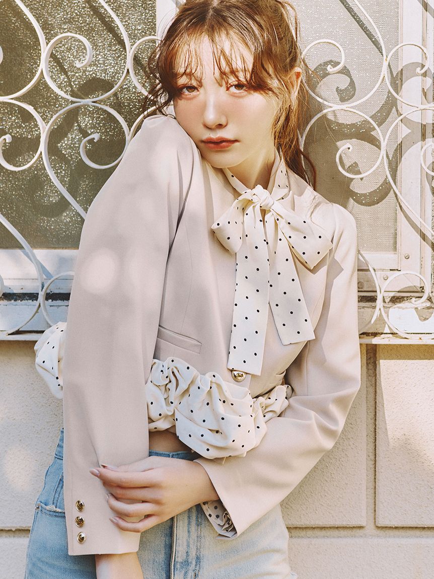 LILY BROWN「【限定カラー】3wayバブルヘムボウタイジャケット」|ノーカラージャケット|