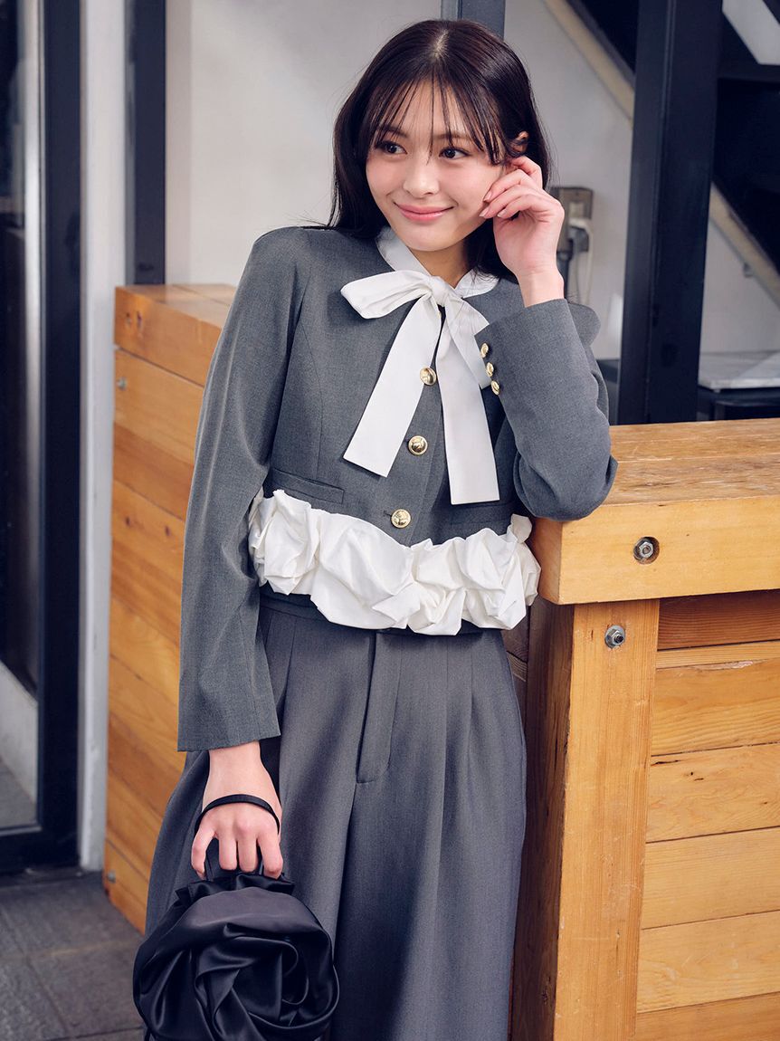 LILY BROWN「【限定カラー】3wayバブルヘムボウタイジャケット」|ノーカラージャケット|