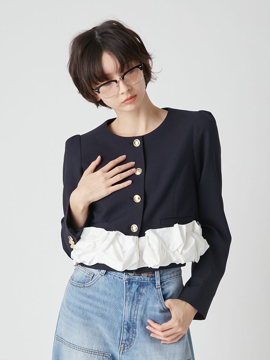 LILY BROWN「【限定カラー】3wayバブルヘムボウタイジャケット」|ノーカラージャケット|