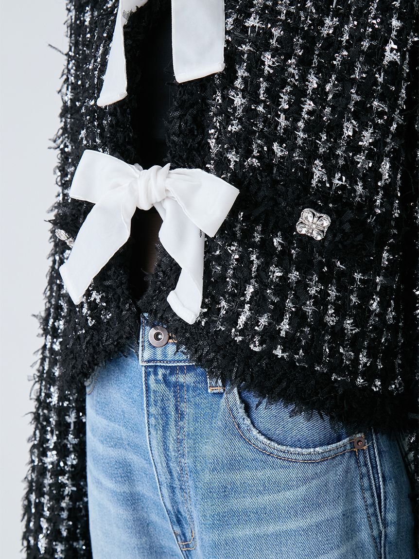 LILY BROWN「[L.B CANDY STOCK]ラメリボンニットジャケット」|ノーカラージャケット|