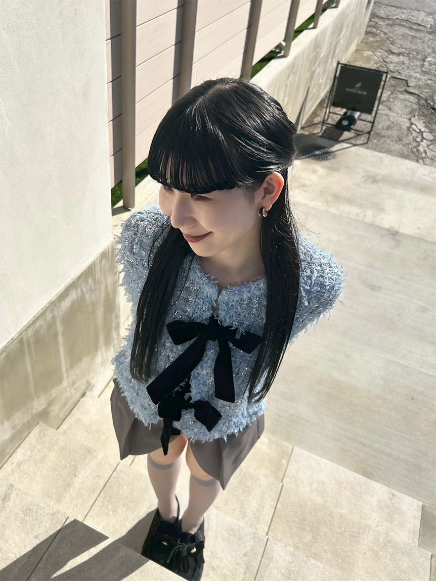 LILY BROWN「[L.B CANDY STOCK]ラメリボンニットジャケット」|ノーカラージャケット|