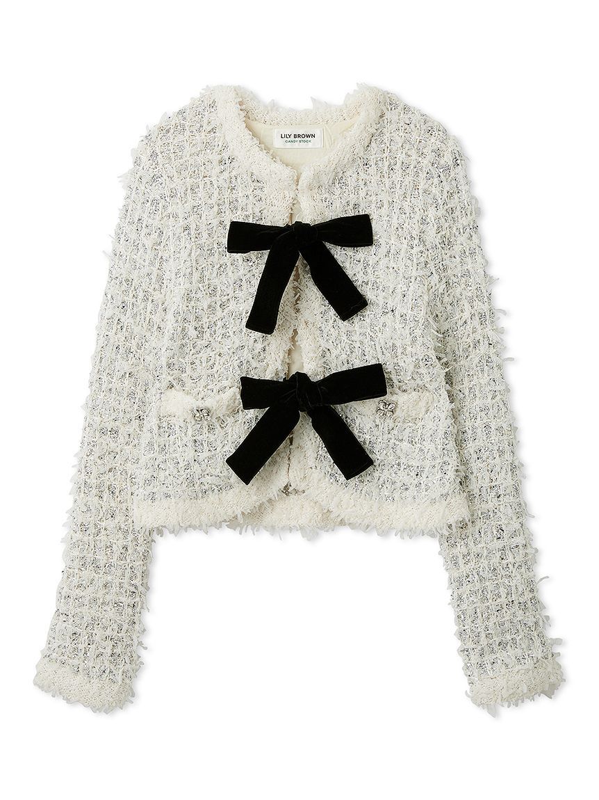 LILY BROWN「[L.B CANDY STOCK]ラメリボンニットジャケット」|ノーカラージャケット|